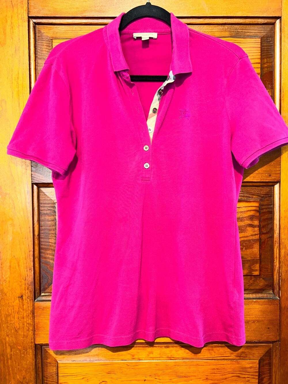 Burberry Brit Pink Short Sleeve Polo Shirt with Check Placket Size L